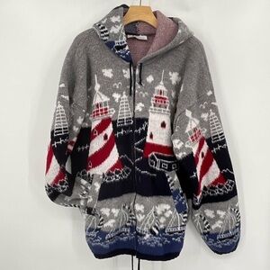 100%‎ Virgin Wool Nautical Jacket Native People Spirit Size Xl